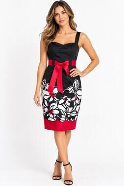 Madison Leigh Black Red White Floral Print Sleeveless Dress Size 10